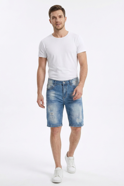 Men's Blue Ripped Denim Shorts