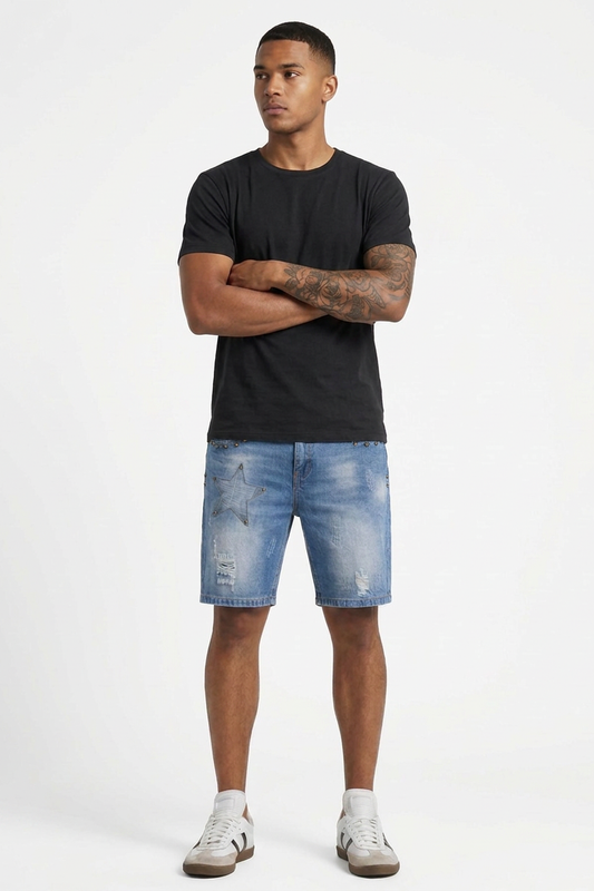 Men's Blue Distressed Ripped Denim Shorts