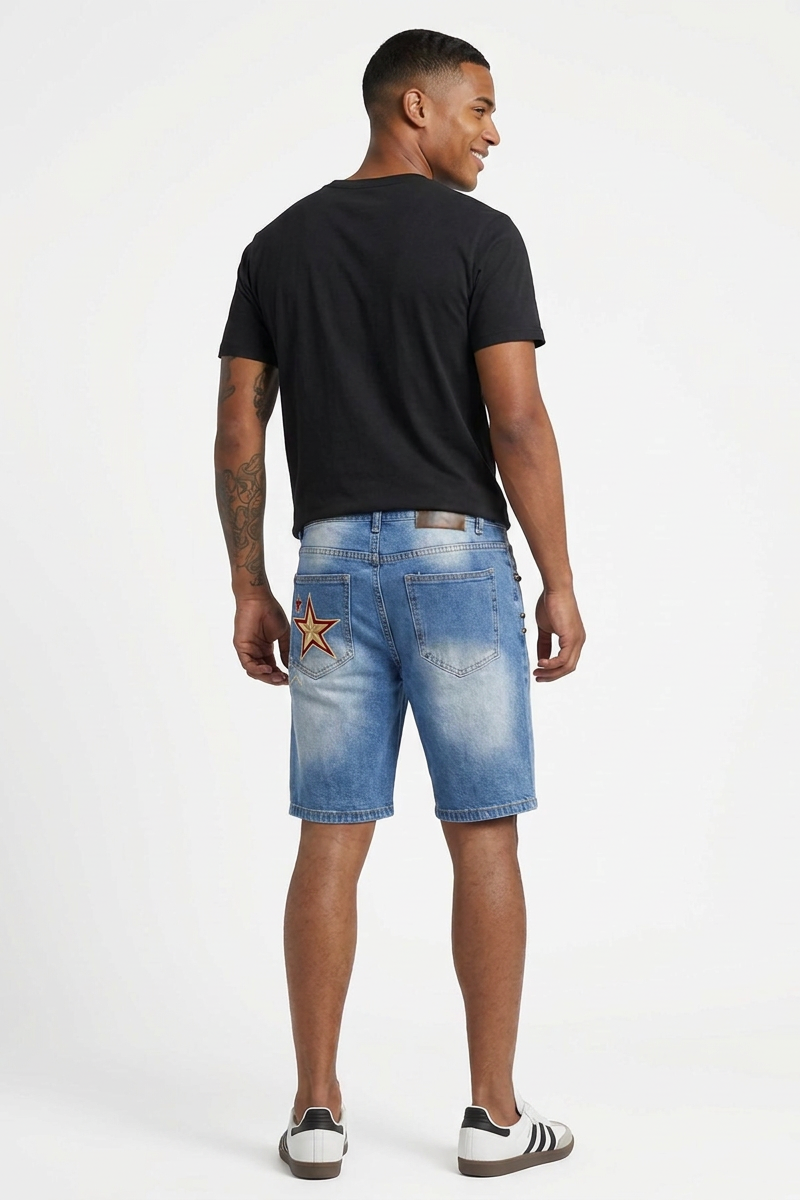 Men's Blue Distressed Ripped Denim Shorts