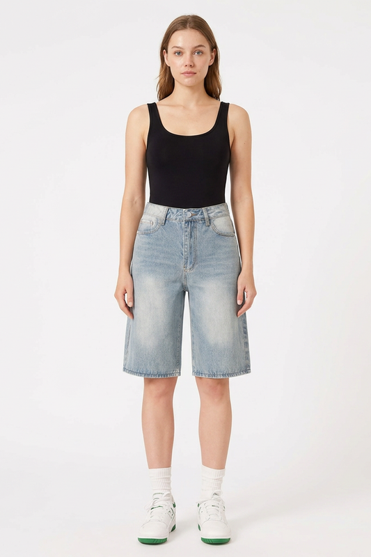 Women's Vintage High-Waisted Denim Bermuda Shorts