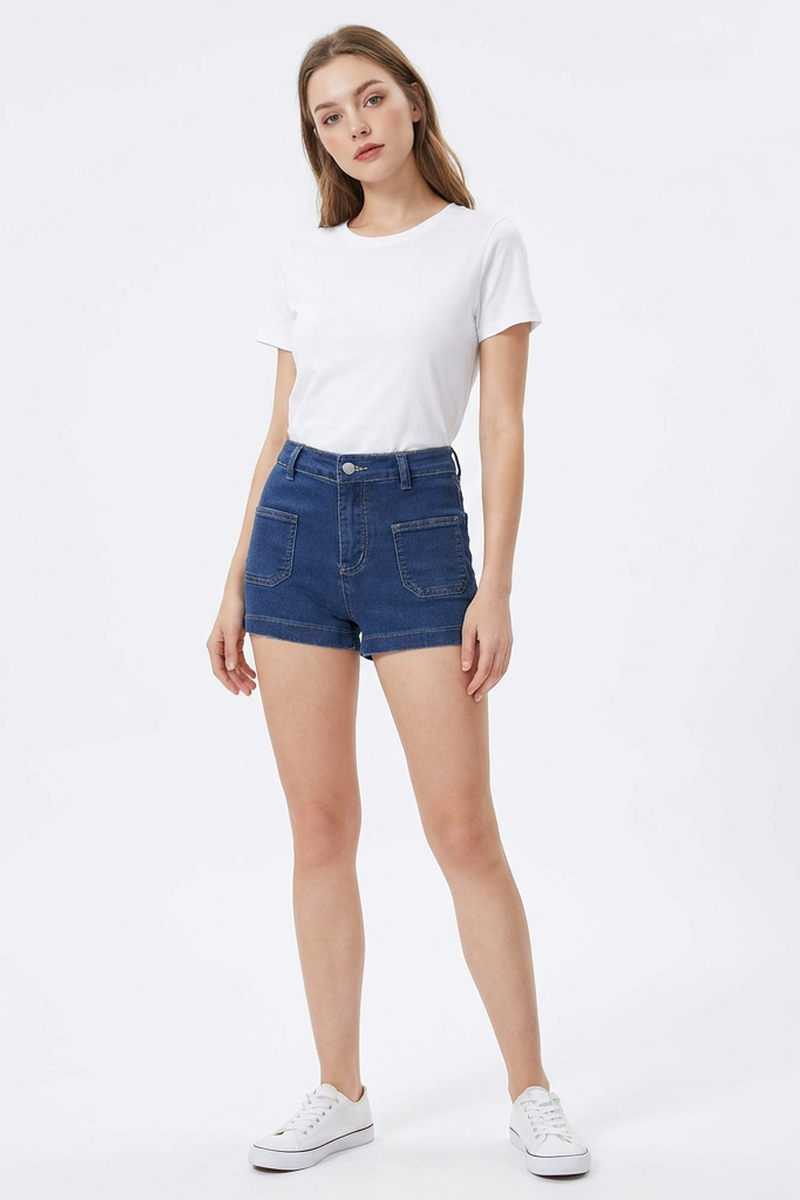 Women's Blue High-Waisted Denim Shorts