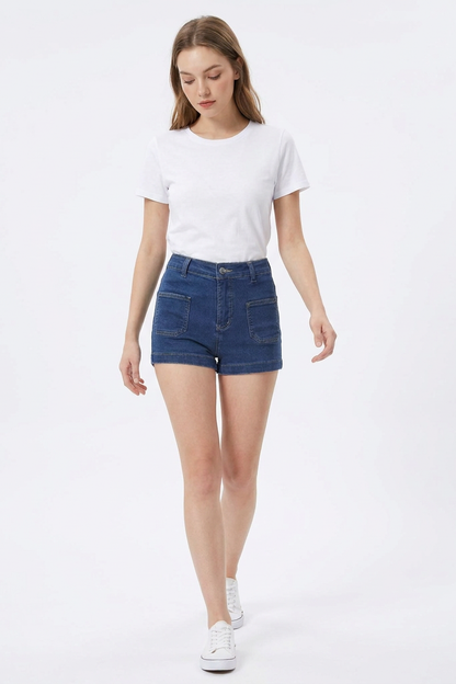 Women's Blue High-Waisted Denim Shorts