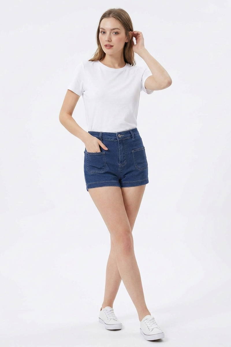 Women's Blue High-Waisted Denim Shorts