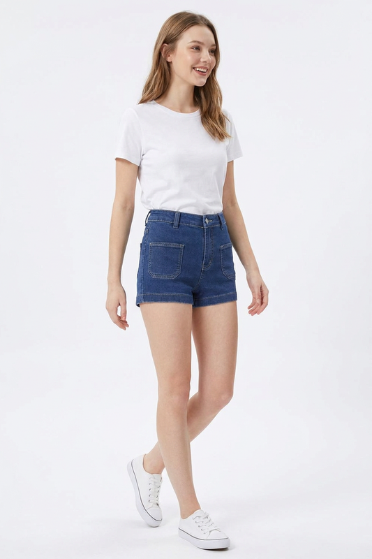 Women's Blue High-Waisted Denim Shorts