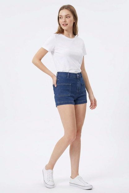 Women's Blue High-Waisted Denim Shorts