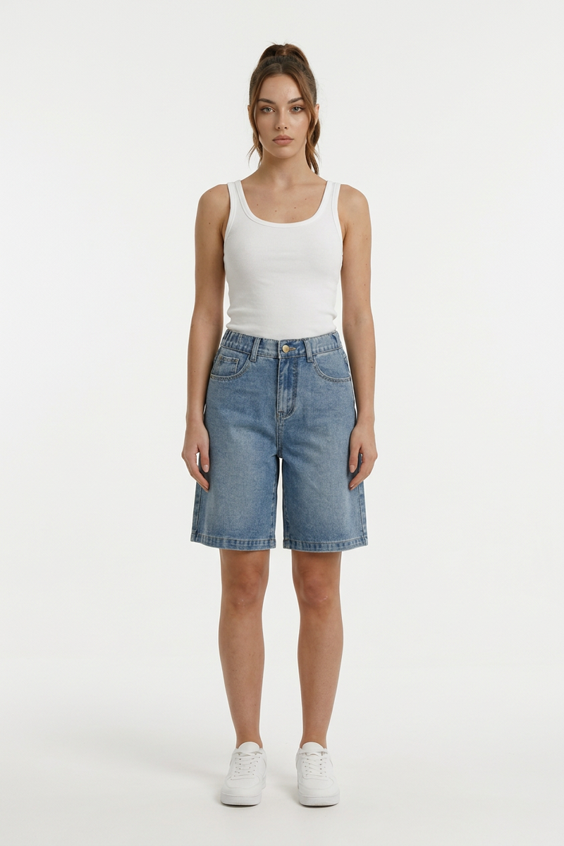 Women's Light Blue Denim Shorts With Back Bow Detail