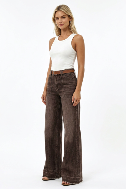 Women's Vintage Wash High-Waisted Wide-Leg Jeans