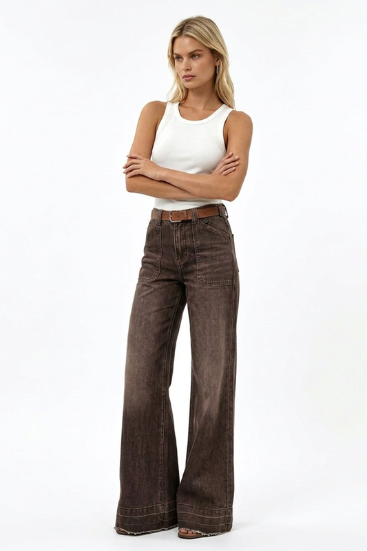 Women's Vintage Wash High-Waisted Wide-Leg Jeans
