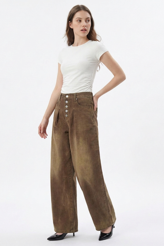Women's Vintage Wash High-Waisted Wide-Leg Jeans