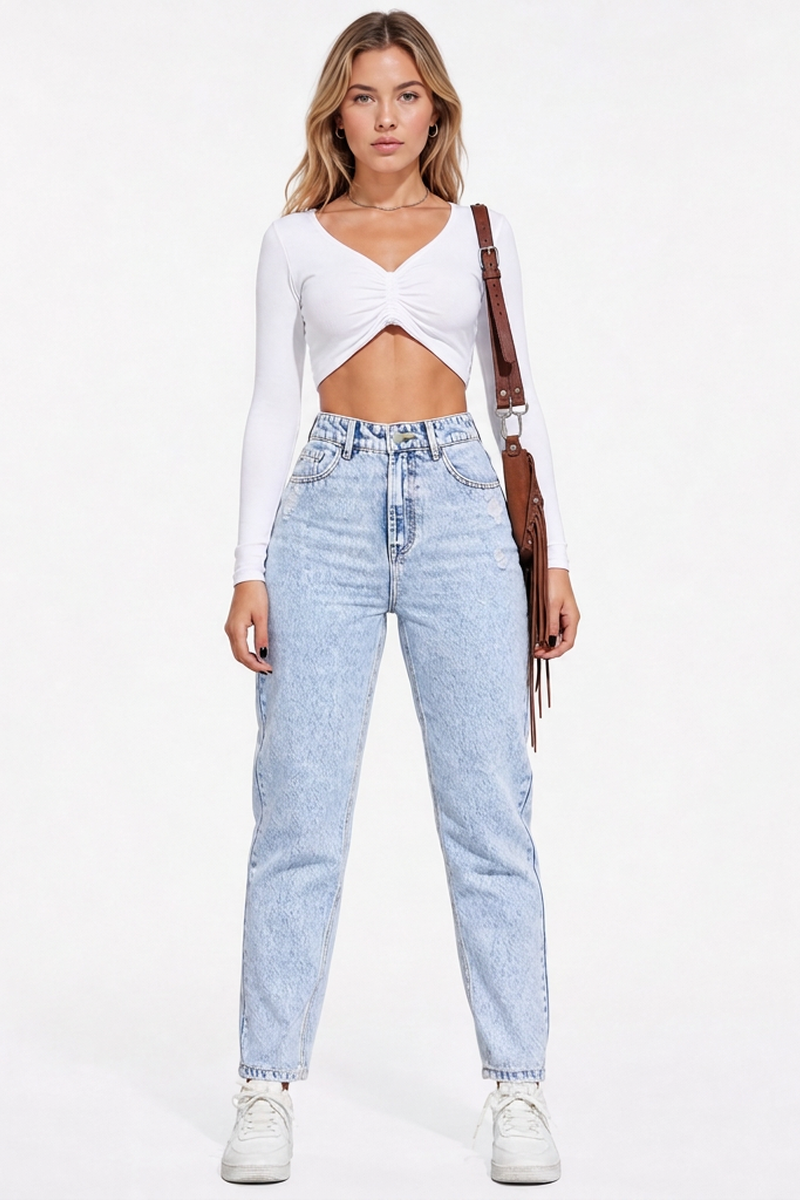 Women's High-Waisted Distressed Straight-Leg Jeans