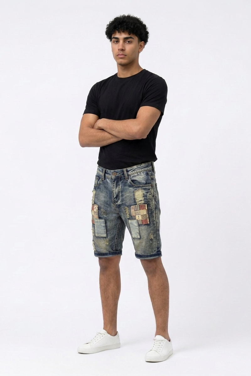 Men's Vintage Patchwork Denim Shorts
