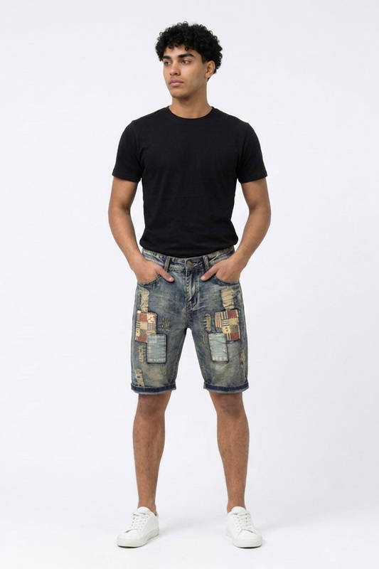 Men's Vintage Patchwork Denim Shorts