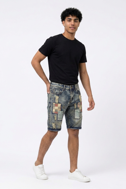 Men's Vintage Patchwork Denim Shorts