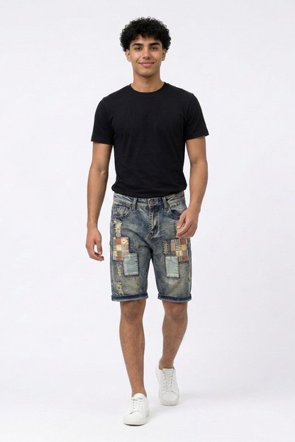 Men's Vintage Patchwork Denim Shorts
