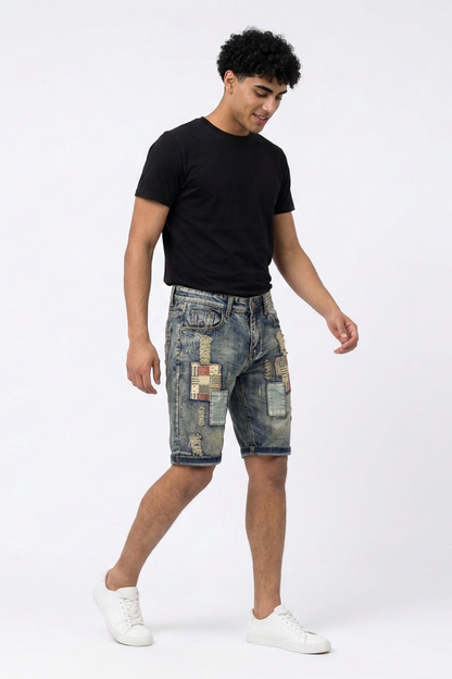 Men's Vintage Patchwork Denim Shorts