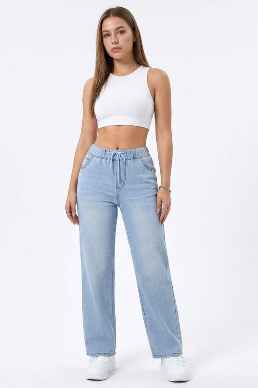 Women's Drawstring Straight-Leg Jeans