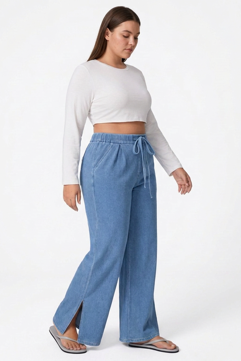 Women's Drawstring Wide-Leg Jeans