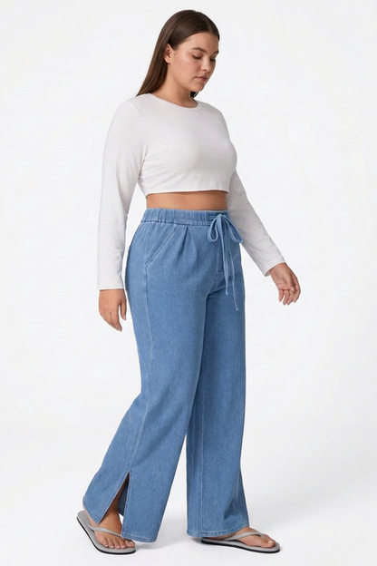 Women's Drawstring Wide-Leg Jeans