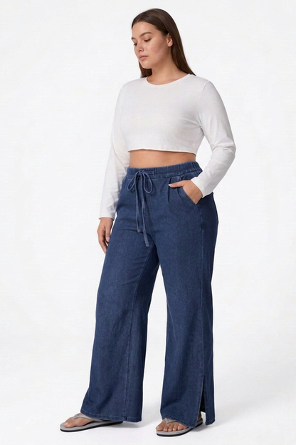 Women's Drawstring Wide-Leg Jeans