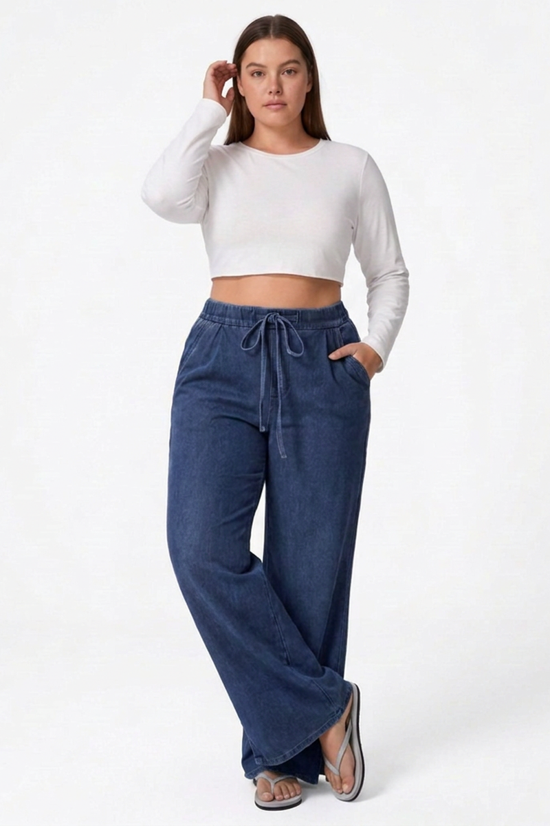 Women's Drawstring Wide-Leg Jeans