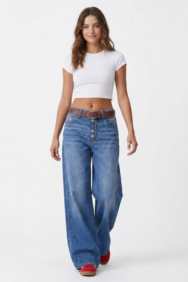 Women's High-Waisted Button Fly Wide-Leg Jeans