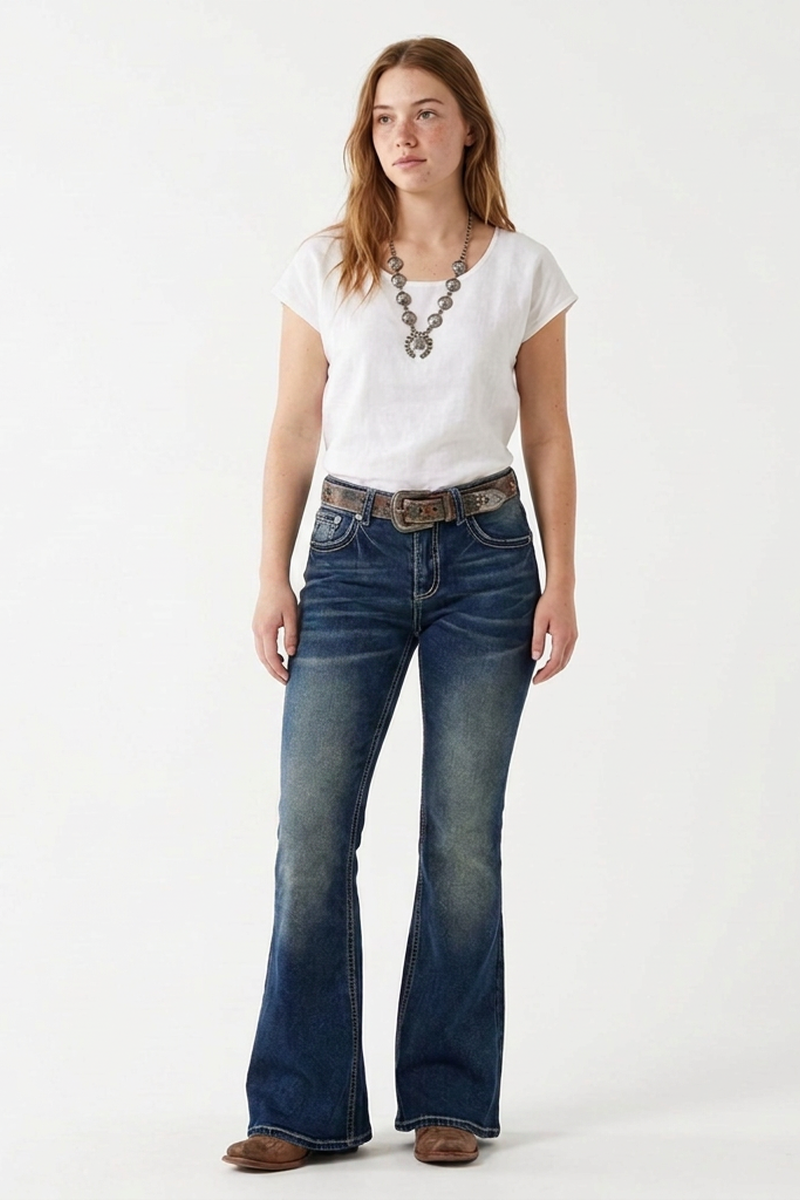 Women's High-Waisted Retro Butterfly Embroidered Flare Jeans