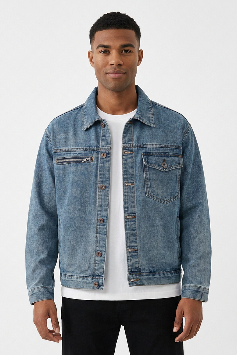 Men's Vintage Blue Washed Denim Jacket