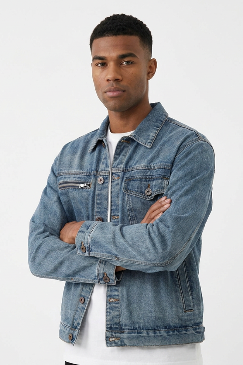 Men's Vintage Blue Washed Denim Jacket