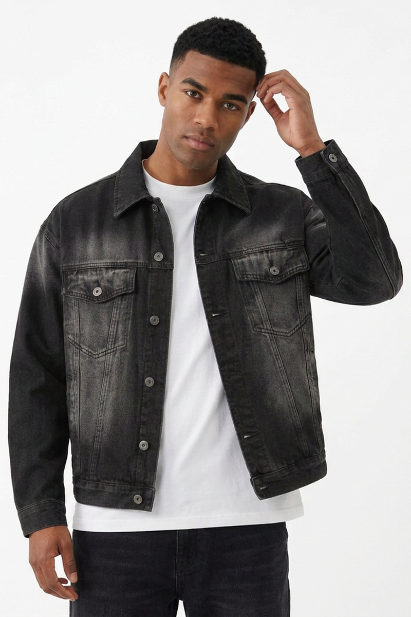 Men's Black Wash Classic Fit Denim Jacket