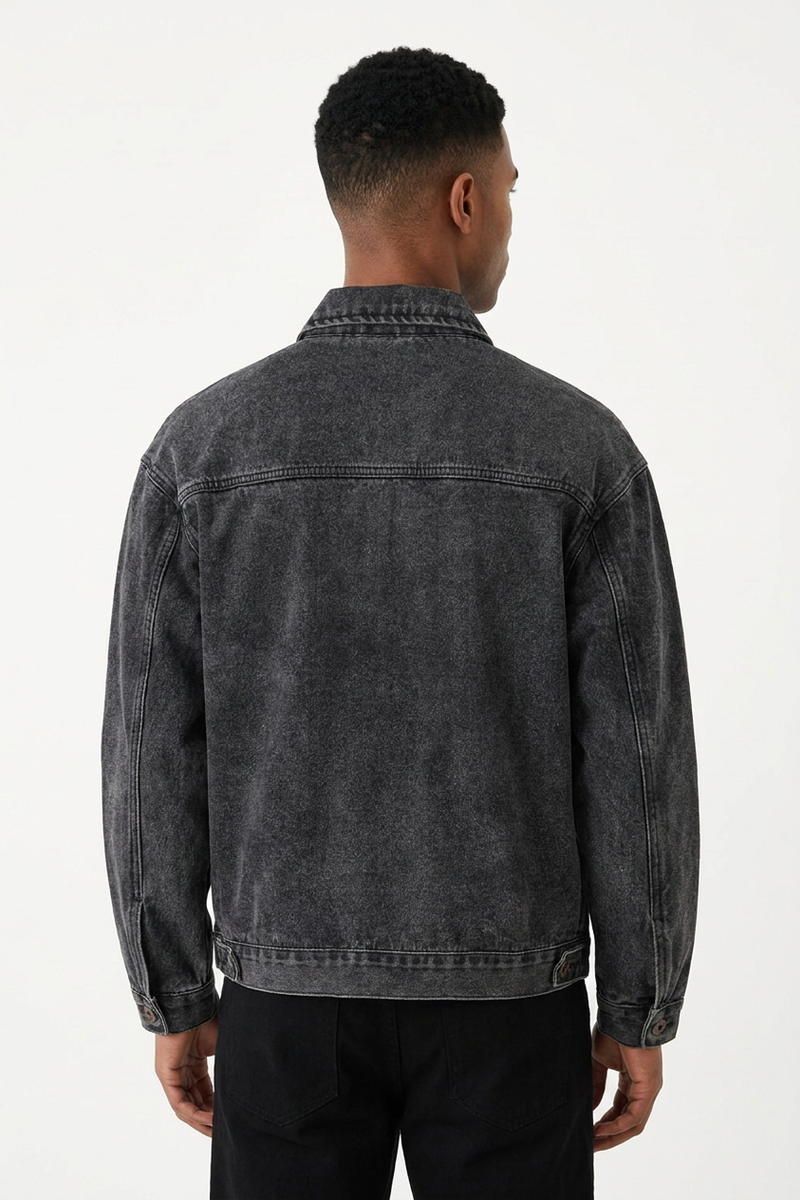 Men's Black Grey Classic Fit Denim Jacket