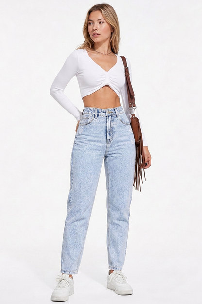 Women's High-Waisted Distressed Straight-Leg Jeans