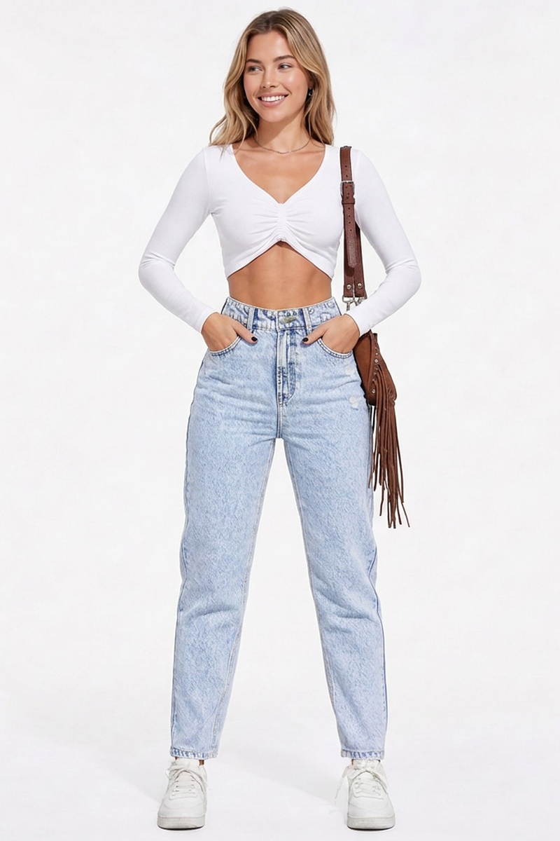 Women's High-Waisted Distressed Straight-Leg Jeans