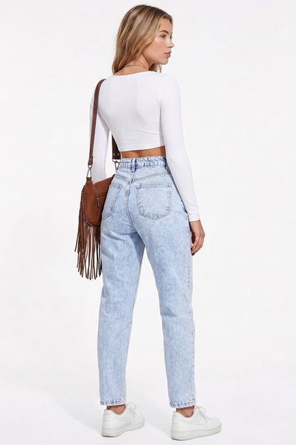 Women's High-Waisted Distressed Straight-Leg Jeans