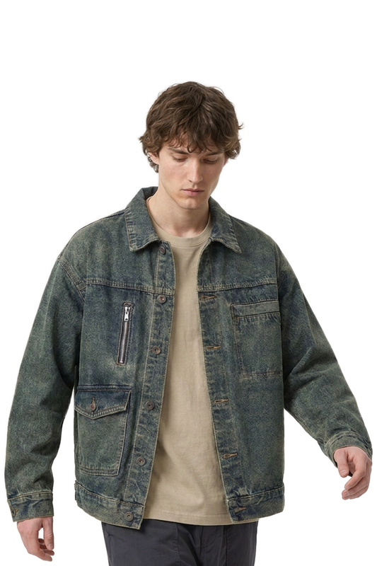 Men's Vintage Asymmetrical Pocket Denim Jacket