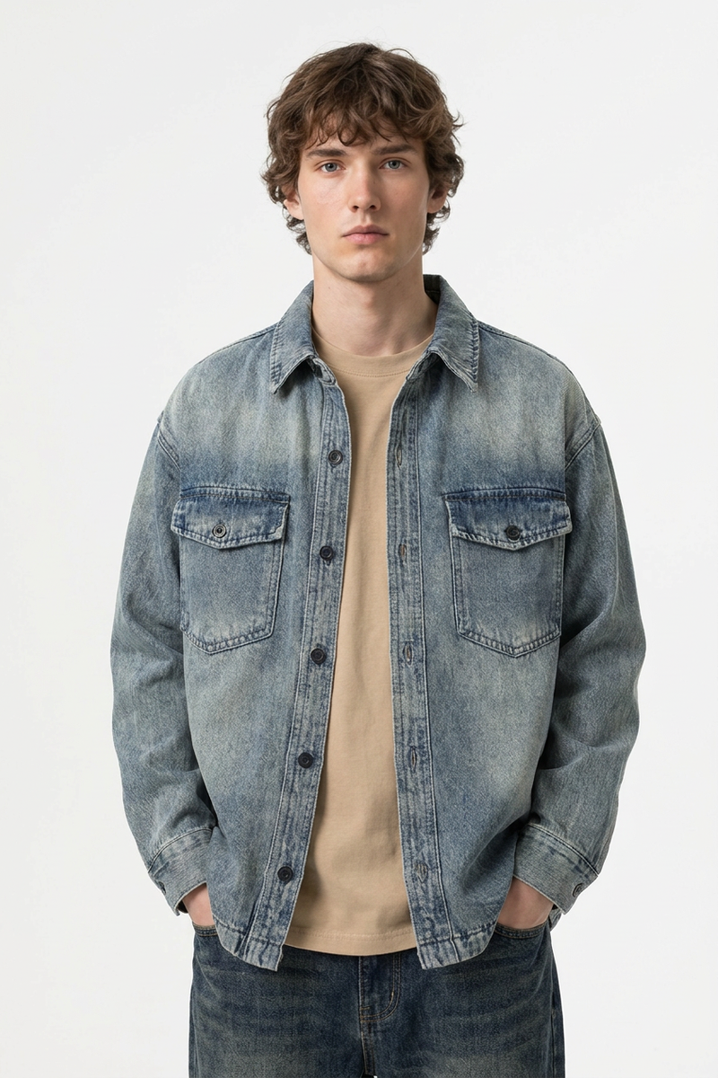 Men's Retro Washed Classic  Denim Shirt Jacket