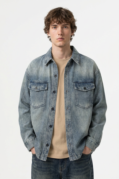 Men's Retro Washed Classic  Denim Shirt Jacket