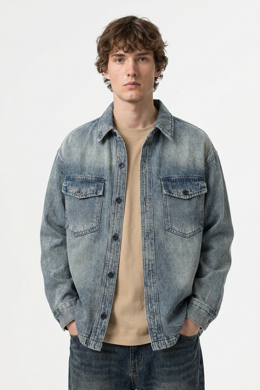Men's Retro Washed Classic  Denim Shirt Jacket
