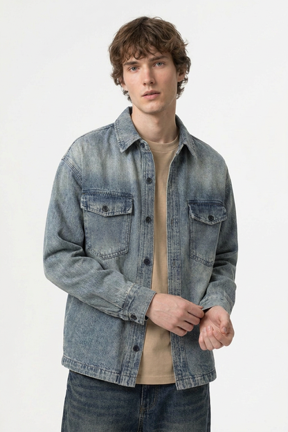 Men's Retro Washed Classic  Denim Shirt Jacket