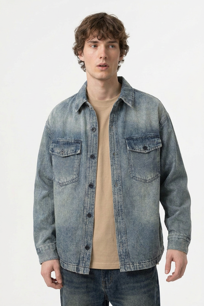 Men's Retro Washed Classic  Denim Shirt Jacket