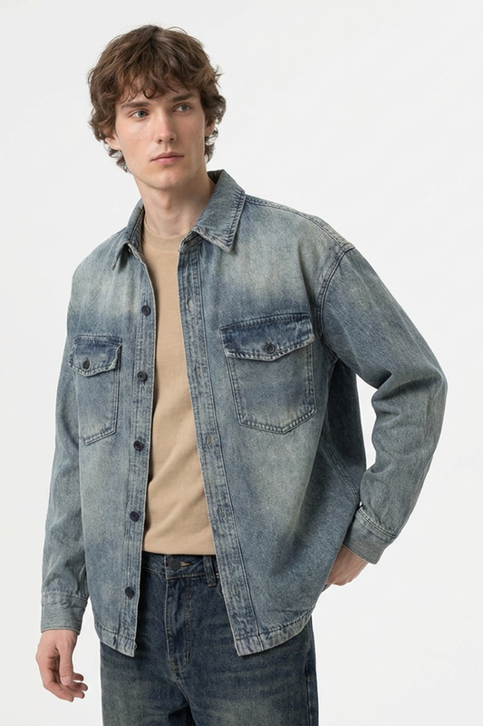 Men's Retro Washed Classic  Denim Shirt Jacket