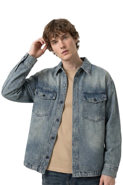 Men's Retro Washed Classic  Denim Shirt Jacket