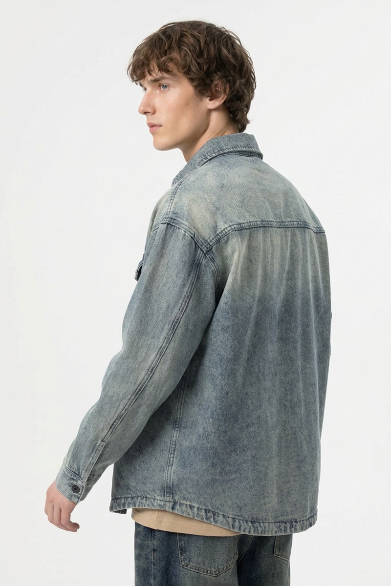 Men's Retro Washed Classic  Denim Shirt Jacket