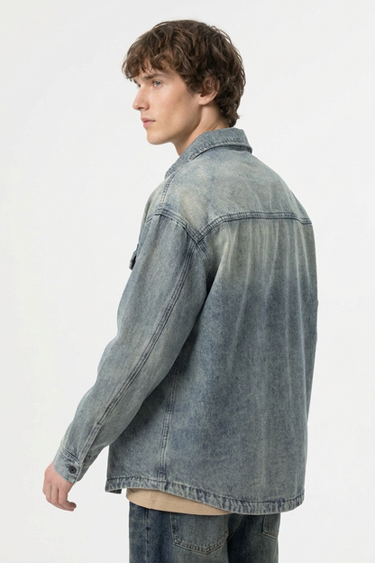 Men's Retro Washed Classic  Denim Shirt Jacket