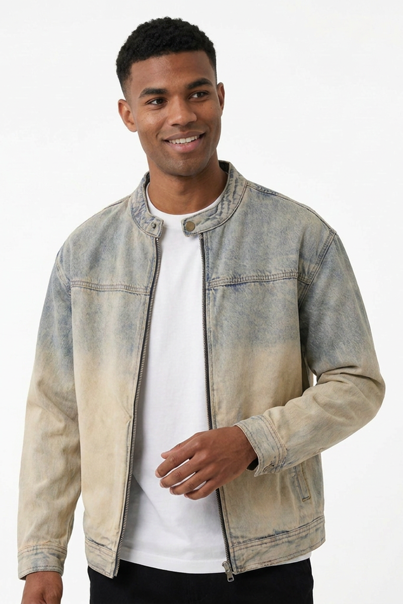 Men's Retro Faded Zip-Up Denim Jacket