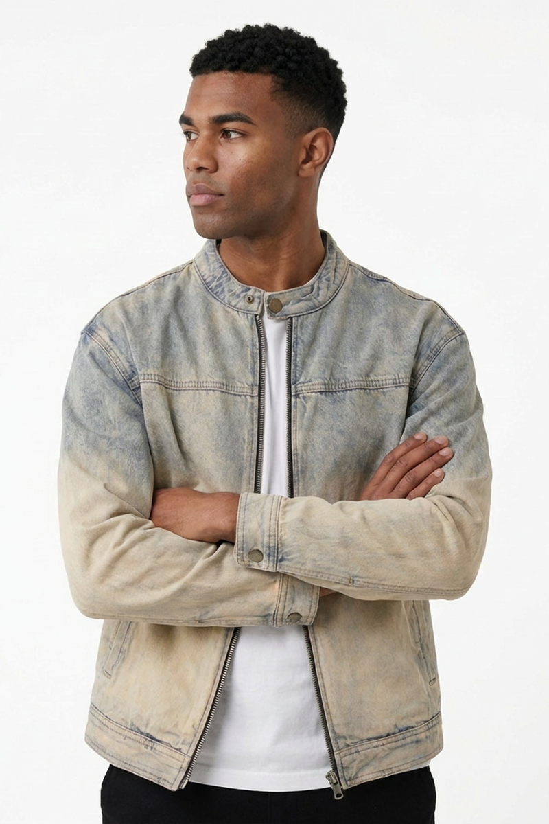 Men's Retro Faded Zip-Up Denim Jacket