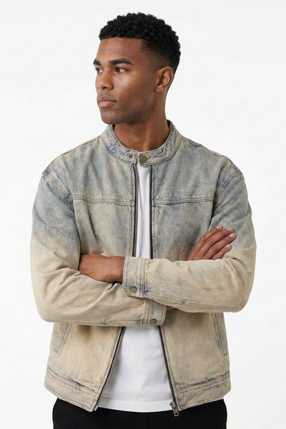 Men's Retro Faded Zip-Up Denim Jacket