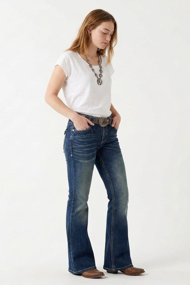 Women's High-Waisted Retro Butterfly Embroidered Flare Jeans