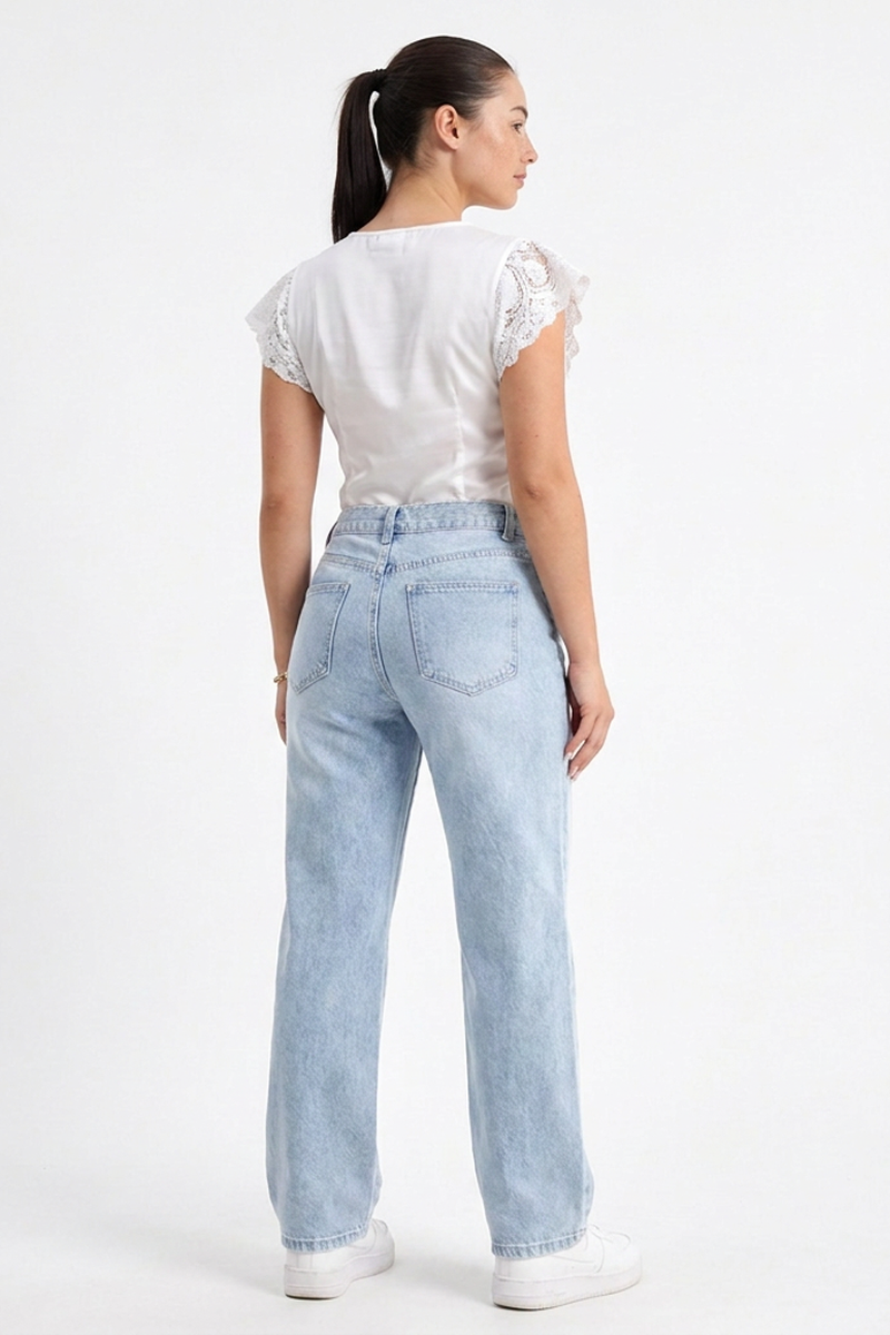 Women's Vintage Wash Straight Jeans with Unique Waistband