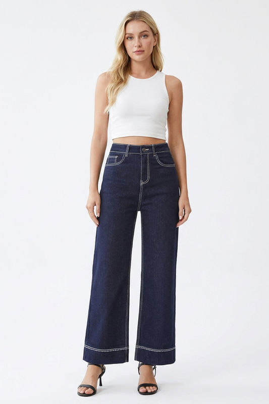 Women's Dark Wash High-Waisted Wide-Leg Jeans