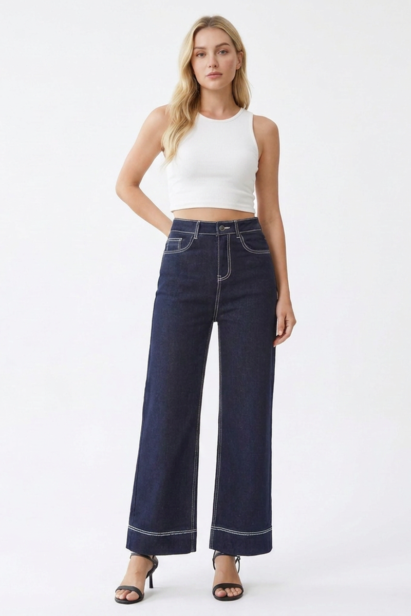 Women's Dark Wash High-Waisted Wide-Leg Jeans